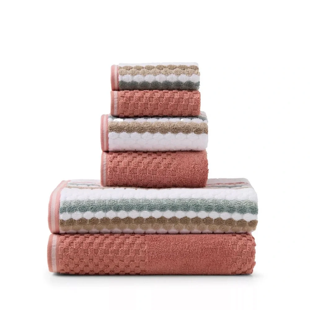 💥6pc CARO HOME 100% Cotton Bath Towel Set - Pink/White